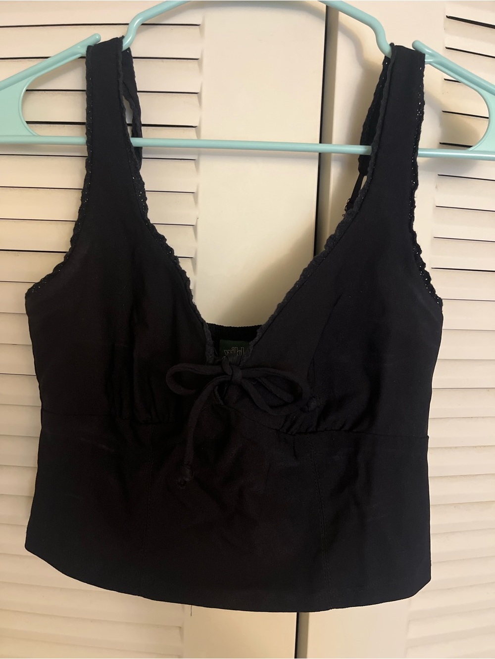 wild fable Black Lace-Trim Tie-Front crop top